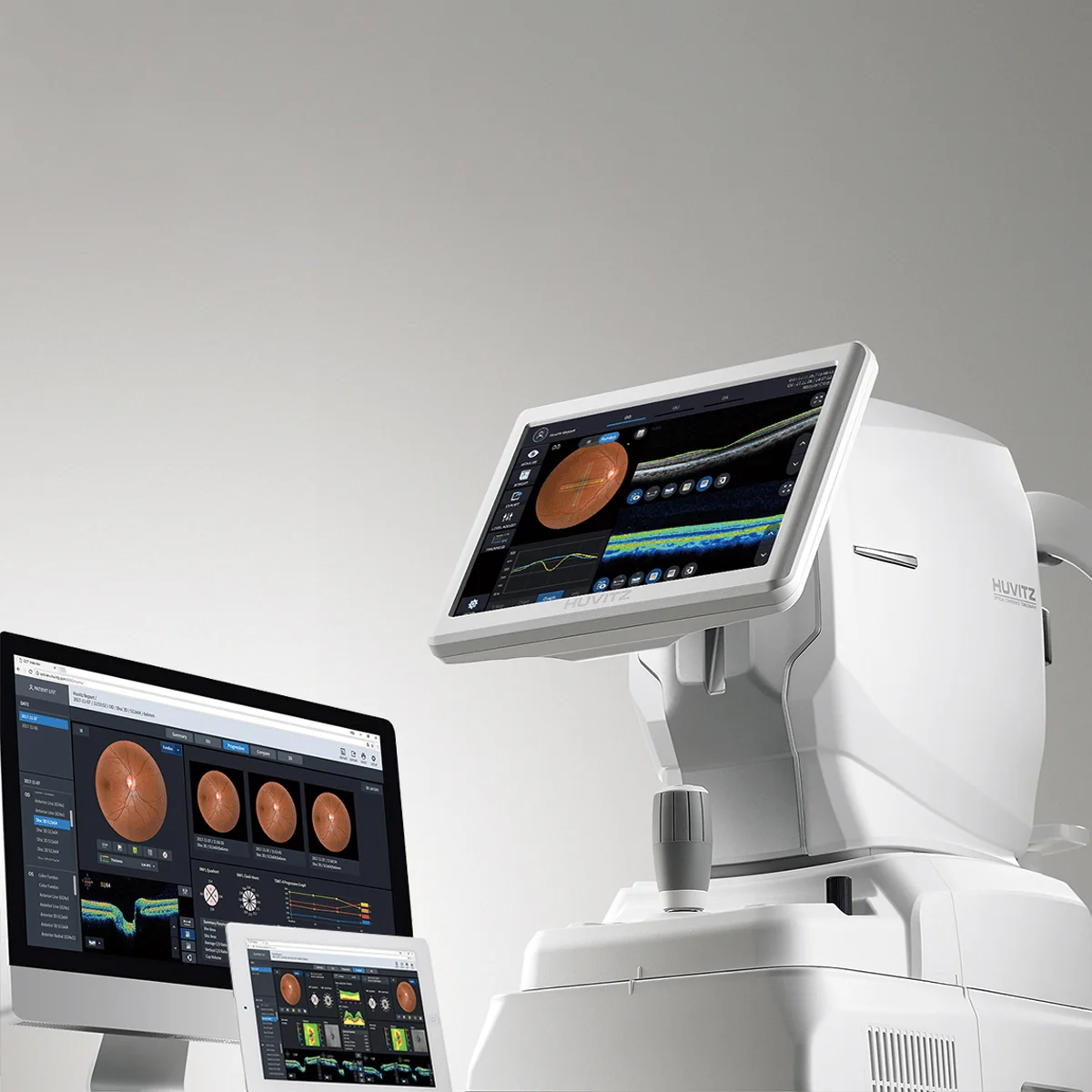 Sistema All in one: OCT 3D, Câmara do Fundo, Angiografia, Biometria, Topografia
